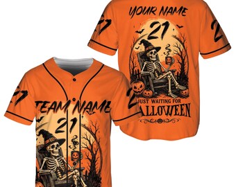 Personalized Halloween Skeleton Baseball Jersey, Custom Name Number Shirt, Unisex Gift