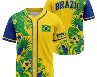 Benutzerdefinierte Brasilien Baseball Jersey, personalisiertes Namensknopf-Shirt für Mann-Frauen-Fans