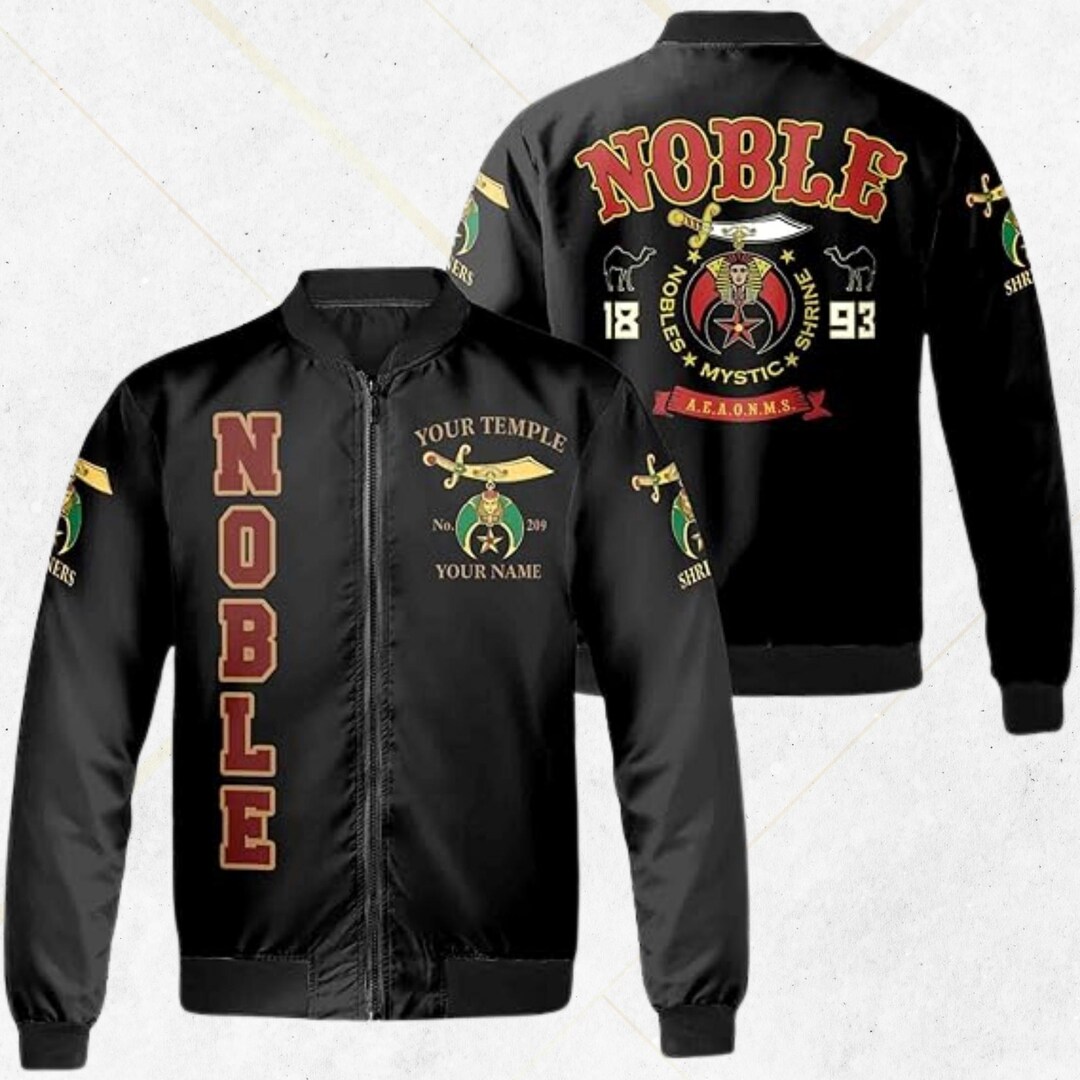 Noble Bomber Jacket Black – Shriners Inspired Zip Up, Custom Temple ...