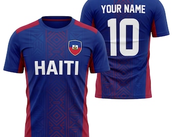 Maglia da calcio di Haiti personalizzata, maglietta da calcio di Haiti su misura, nome e numero, regalo per i tifosi.