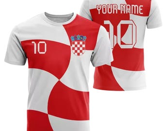 Personalized Croatia Soccer Jersey Shirt, Custom Name Number Football Fan Tee, Red White Supporter Top, Unisex Game Day Gift Shirt