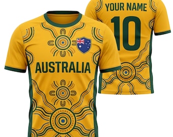 Maglia da calcio australiana personalizzata con nome e numero, idea regalo per tifosi di calcio.