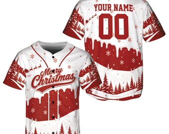 Personalized Christmas Baseball Jersey, Custom Name Number, Unisex Holiday Shirt Gift