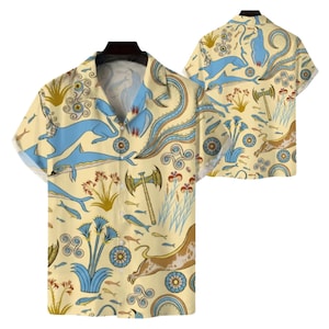 Altgriechisch Delphin Shirt, minoische Delfin Kunst Aloha Camp Shirt für Männer Sommer Geschenk