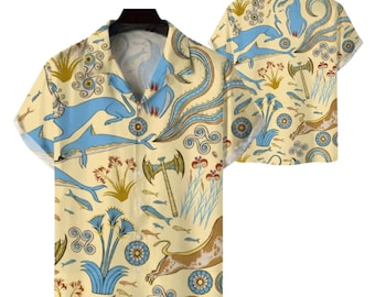Altgriechisch Delphin Shirt, minoische Delfin Kunst Aloha Camp Shirt für Männer Sommer Geschenk