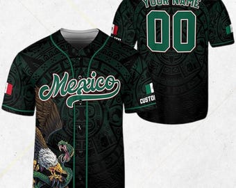 Custom Mexico Baseball Jersey – Aztec Eagle Design with Flag & Personalized Name Number