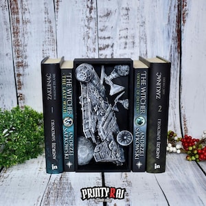 The Millennium Starship Book Nook: Sci-Fi Bookshelf Decor, 3D Print, Gifts for Book Lovers