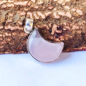 Natural Rose Quartz Moon Sterling Silver Pendant !! Rose Quartz Gemstone 92.5 Sterling Pendant !! Rose Quartz Wedding Pendant - 1.50" Inch