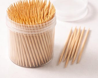 100 Pieces Reusable Bamboo Toothpick Holder with Lid, Minimalist Wooden Toothpick Dispenser