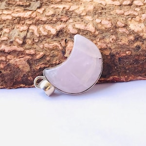 Natural Rose Quartz Moon Sterling Silver Pendant !! Rose Quartz Gemstone 92.5 Sterling Pendant !! Rose Quartz Wedding Pendant - 1.60" Inch
