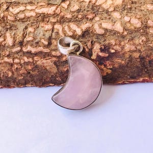 Natural Rose Quartz Moon Sterling Silver Pendant !! Rose Quartz Gemstone 92.5 Sterling Pendant !! Rose Quartz Wedding Pendant - 1.50" Inch