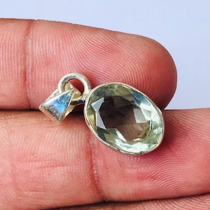 Faceted Green Amethyst Sterling Silver Pendant - Oval Gemstone