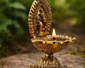 Brass Ganesha Oil Lamp Diya, Handmade Hindu Puja Deepak, Lord Ganesh Decorative Diya