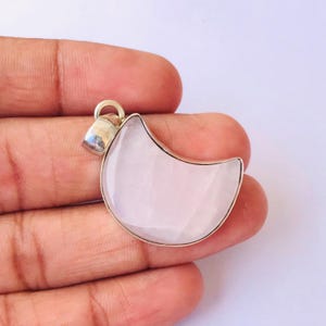 Natural Rose Quartz Moon Sterling Silver Pendant !! Rose Quartz Gemstone 92.5 Sterling Pendant !! Rose Quartz Wedding Pendant - 1.70" Inch