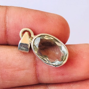 Faceted Green Amethyst Sterling Silver Pendant - 1 Inch