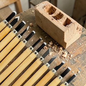 木製ミニ彫刻刀＆ナイフ12点セット - 手彫り木工ツールキット