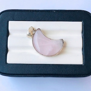 Natural Rose Quartz Moon Sterling Silver Pendant !! Rose Quartz Gemstone 92.5 Sterling Pendant !! Rose Quartz Wedding Pendant - 1.50" Inch