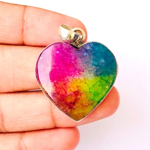 Natural Solar Quartz Sterling Silver Pendant: Heart Shape, 1.8&quot;