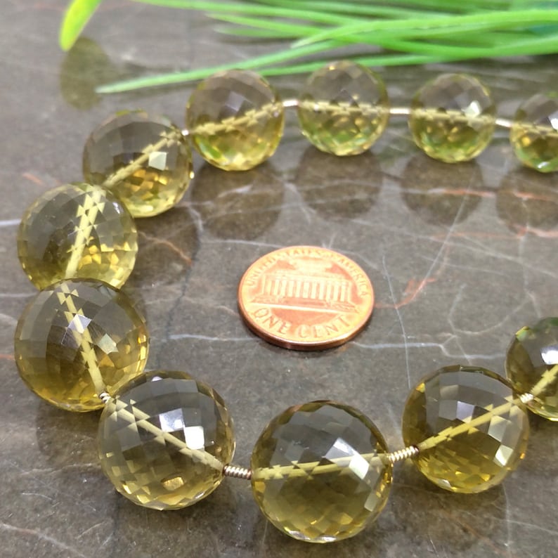 Natural Beer Quartz 10-16.5mm Faceted Round Gemstone Beads Approx 14 pieces on 8 Inch long strand JBC-ET-148790