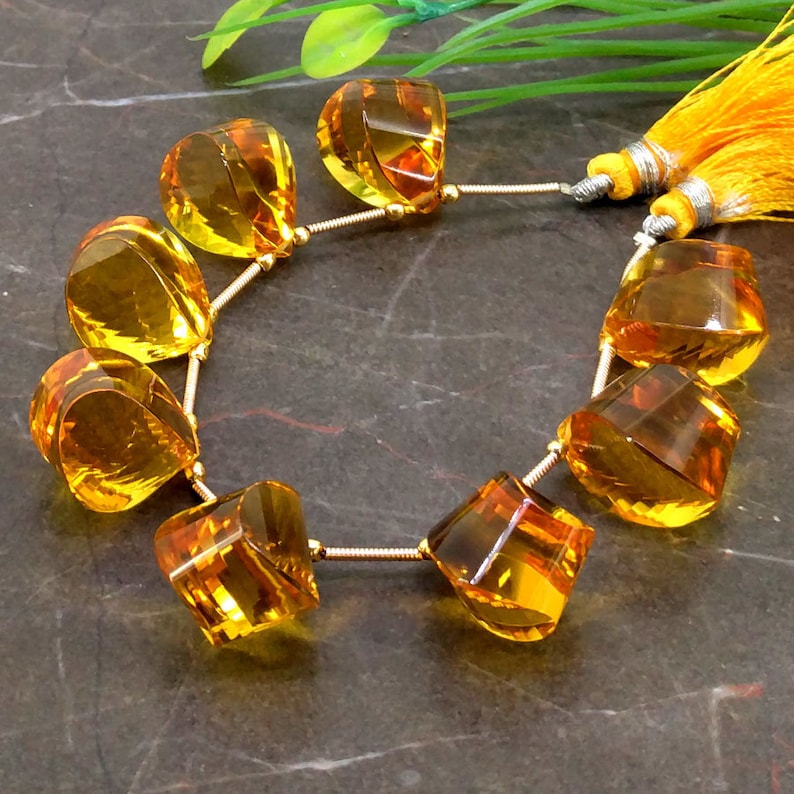 Hydro Citrine 17.5-18mm Step Cut Drops Briolette Beads Approx 8 pieces on 6 Inch long strand JBC-ET-153765
