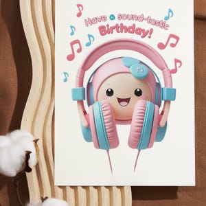 Carte d'anniversaire imprimable avec casque de musique, carte de voeux, carte téléchargeable, carte de joyeux anniversaire, carte pliable 5 x 7 et 4 x 6, carte vierge
