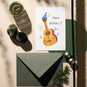 Carte d'anniversaire imprimable musique guitare, carte de voeux, carte téléchargeable, carte de joyeux anniversaire, carte pliable 5 x 7 et 4 x 6, carte vierge