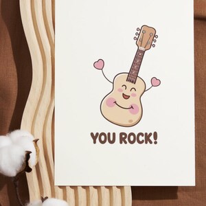 Music Cute Guitar Printable Birthday Card, Greeting Card, Downloadable Card, Happy Birthday Card, 5x7 and 4x6 Foldable Card, Blank Card
