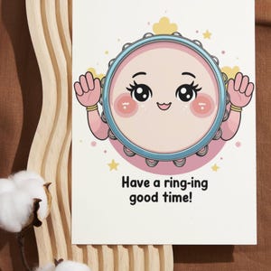 Music Tambourine Printable Birthday Card, Greeting Card, Downloadable Card, Happy Birthday Card, 5x7 and 4x6 Foldable Card, Blank Card