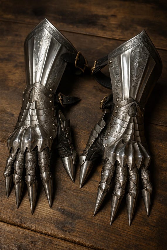 Etched Medieval Gauntlet Gloves : 18-Gauge Steel Gothic Armor Gloves