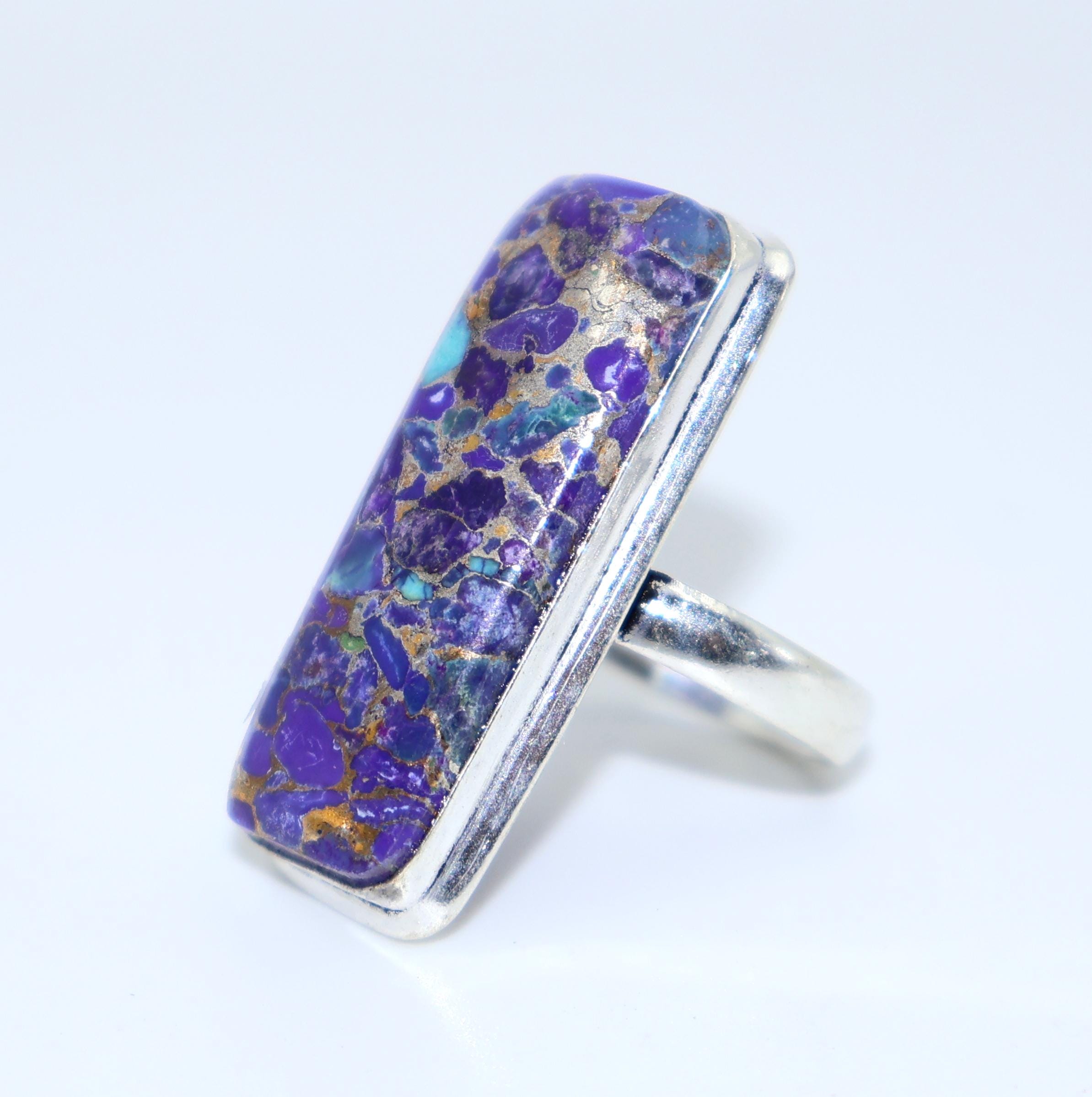 Handgemachter Lila Kupfer Türkis Ring: 925 Sterling Silber