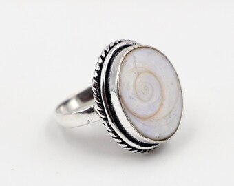 Spiritual Handmade ring, White Shell stone ring, 925 sterling silver ring, craved design ring, simple plane Kauri ring, gift for her or him