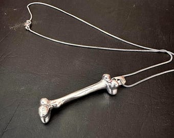 Sterling Silver Femur Bone Pendant Necklace - Anatomical Jewelry