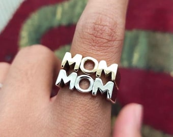 Anello per la mamma in argento sterling ossidato, anello con ciondolo fatto a mano