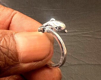 Bague dauphin en argent sterling oxydé : bague charme réglable