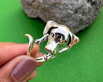 The Hugging Dog Ring, Beautiful puppy Ring, Adjustable ring, Cartoon ring, 925 sterling silver Ring, handmade Ring, Gift for him, men ring