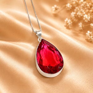 Rubellit 925Silverhänge - Handgjord ädelsten Magisk sten, Blodrött hänge Halsband Smycken, Unika Gåvor