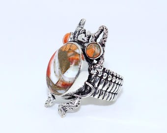 Sterling Silver Spiny Oyster Ring: Oval Copper Turquoise Gemstone