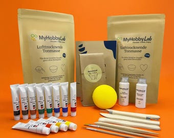 CLEARANCE | SALE | DIY Pottery Kit | Air-Drying Clay incl. Tools and Paints | Pottery without a Kiln
