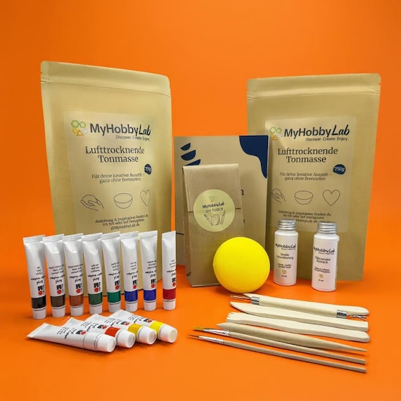 ABVERKAUF | SALE | DIY Töpferset | Lufttrocknender Ton inkl. Werkzeug und Farben | Töpfern ohne Brennofen