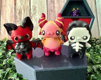 3D-geprint Halloween-elf: vleermuis, Skelly, Beasty - knikspeelgoed