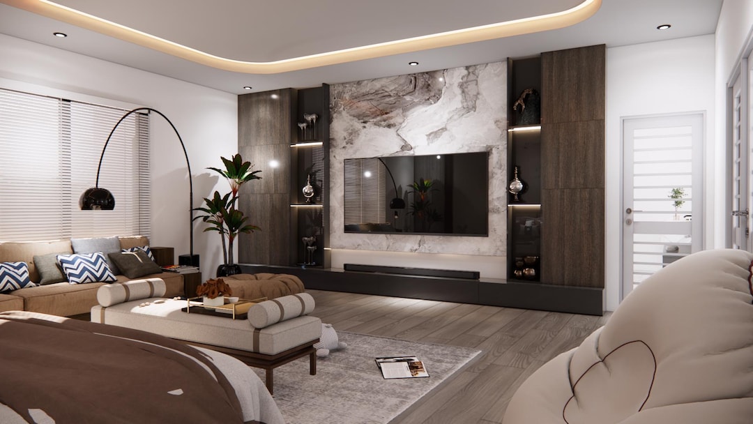 Custom Living Room Rendering | 3D Interior Visualization | Furniture ...