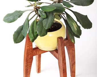 Mid Century Modern Plant Stand: Handcrafted Solid Alder Wood