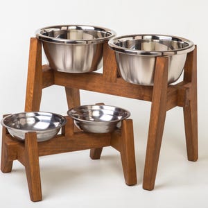 Double 2 stand bowls for large dogs Dog Bowls Feeder Dog Bowls with Stand Elevated Dog Bowls Pet Wooden Feeding Station Raised Dog Dish