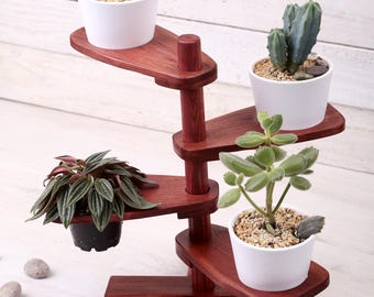 Adjustable Multi-Tier Wood Plant Stand: Mid-Century Modern Succulent Display