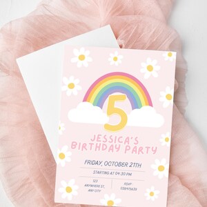 Rainbow Birthday Invitation | Editable Canva Template | Girl Birthday Party Invite | Instant Download | Pastel Printable 5x7 Invite