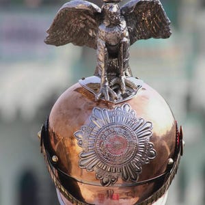 Vintage-Style Brass Ceremonial Helmet: Griffin Crest, Leather Strap