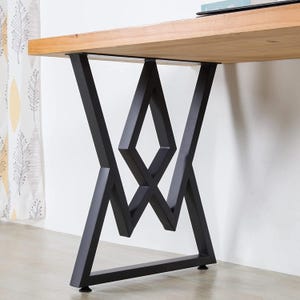 W Shape Metal Table Legs | 28&quot; Black Steel Industrial Legs for Dining Table Desk Bench | Heavy Duty 500lbs Load Capacity