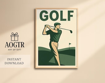 Vintage Golf Poster | Retro Golf Wall Art Print | Golfer Illustration | Classic Sports Decor for Man Cave, Office or Golf Lover Gift