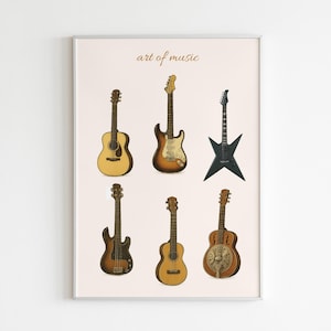 Vintage Guitar Poste - music lover gift - music room print
