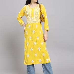 Lucknowi Chikan Rayon Kurti: Hand-Embroidered Traditional Kurta